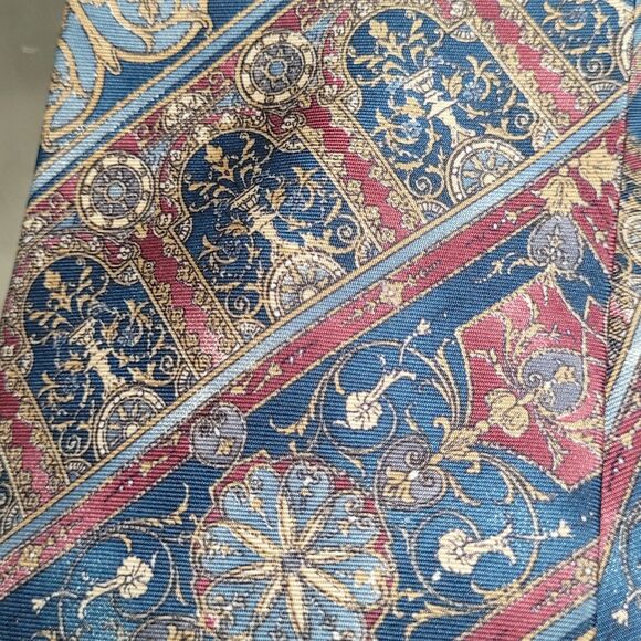 Vtg Mallory & Church Necktie  Blue Geometric 100% Silk Tie Made in USA - Picture 3 of 6